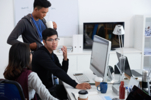 group of it support team discussing something